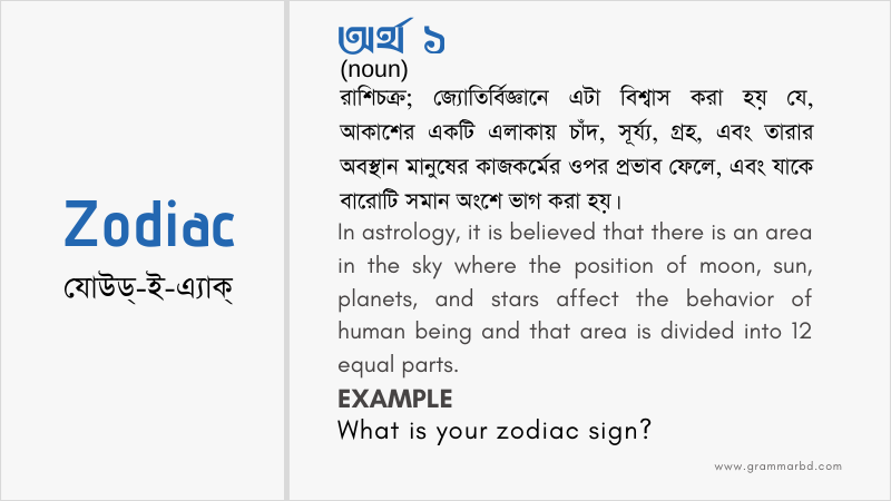 Zodiac Meaning in Bengali - Zodiac এর বাংলা অর্থ | Grammar Hub